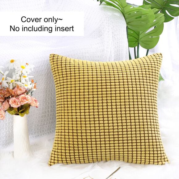 Soft Corduroy Throw Pillow Cover Sofa Cushion Cover 18" x 18" Yellow - Picture 5 of 6